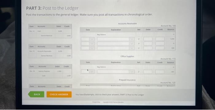 Solved PART 3: Post to the Ledger Post the transactions to | Chegg.com