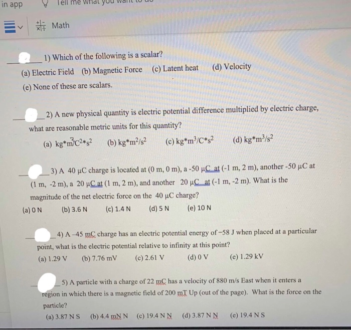 Solved In App Tell Me What You Want To U E Math D Veloc Chegg Com