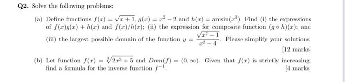 Solved Q2. Solve the following problems: (a) Define | Chegg.com