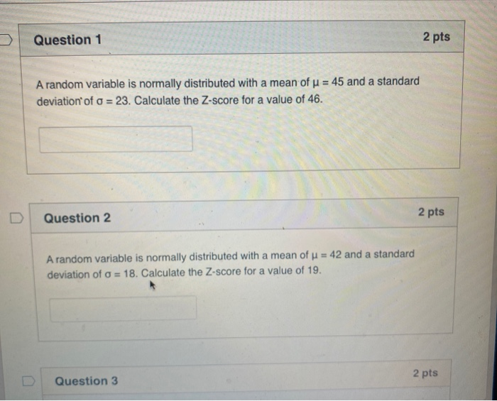 Solved Question 1 2 pts A random variable is normally | Chegg.com