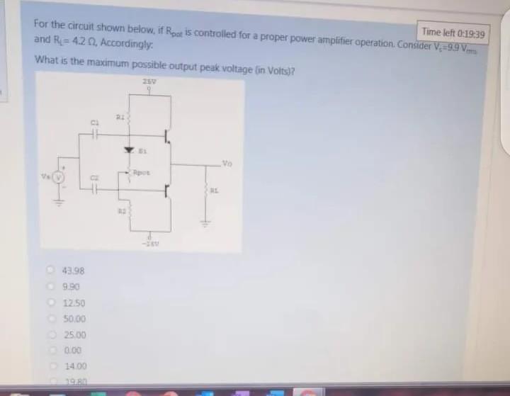 Solved Time left 0:19:39 For the circuit shown below, if | Chegg.com