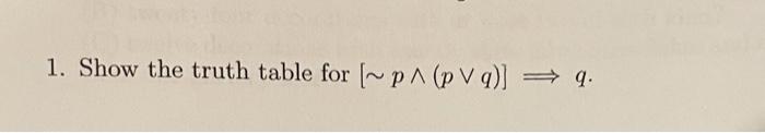 Solved 1. Show the truth table for (~ p^ (pVg)] | Chegg.com