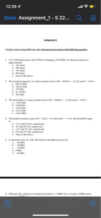 Solved 12:26 Done Assignment_1 - S 22 Circleor mark using