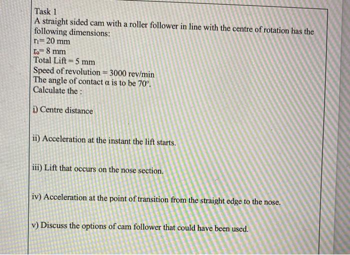 Solved Task 1 A straight sided cam with a roller follower in