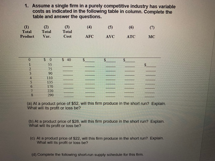 In A Purely Competitive Industry Each Firm Solved 1. Assume a single firm in a purely competitive | Chegg.com