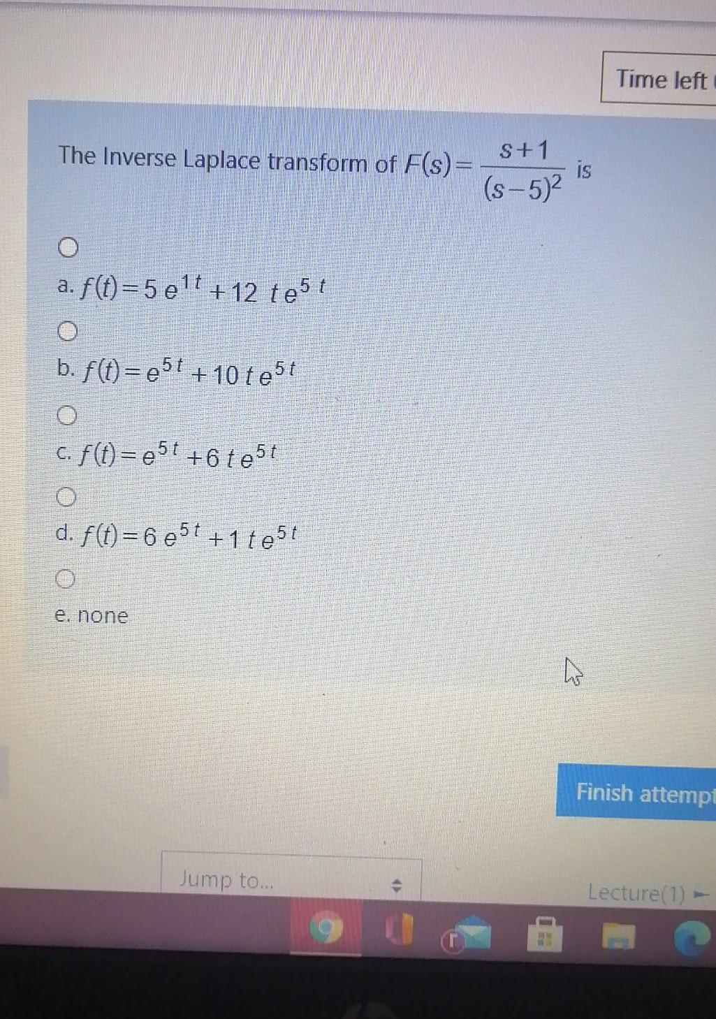 Solved Time Left The Inverse Laplace Transform Of F S S Chegg Com