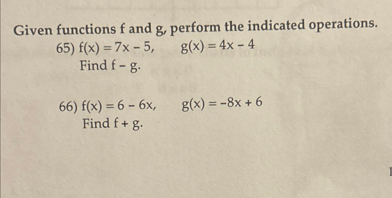 Solved Given functions f ﻿and g, ﻿perform the indicated | Chegg.com