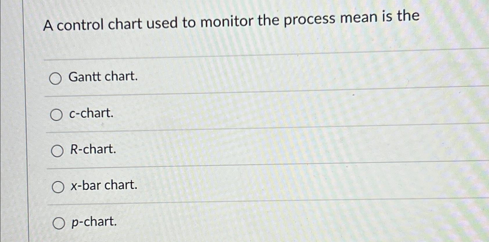 Solved A control chart used to monitor the process mean is | Chegg.com