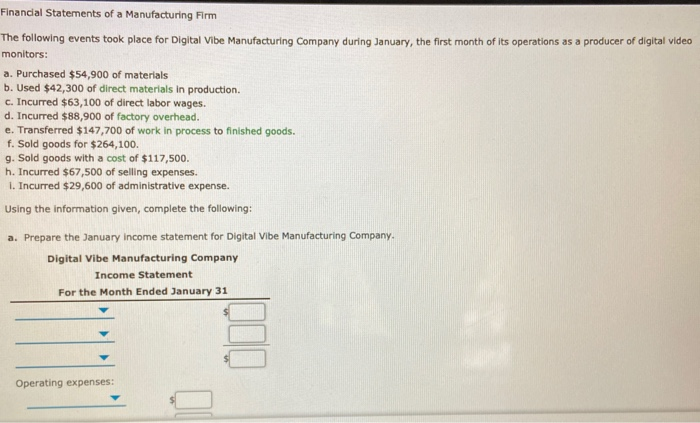 Solved Financial Statements of a Manufacturing Firm The | Chegg.com