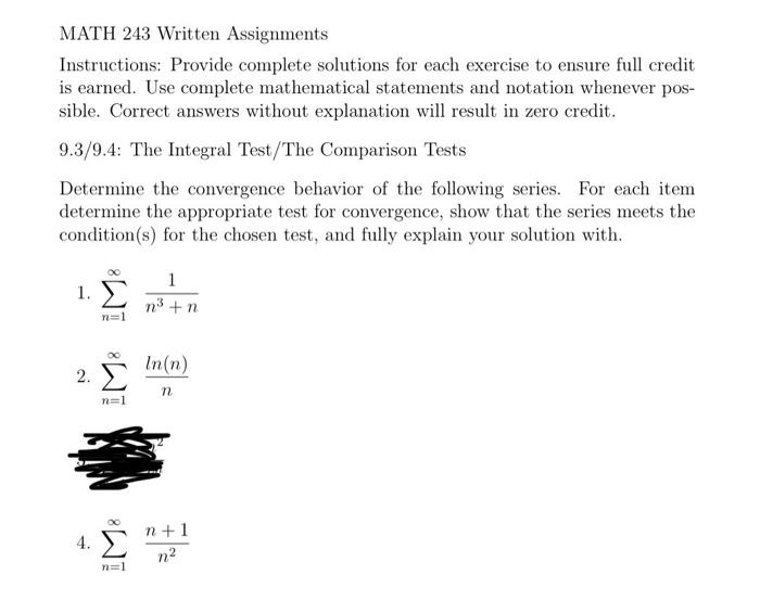Solved MATH 243 Written Assignments Instructions: Provide | Chegg.com