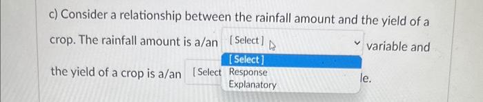 Solved c) Consider a relationship between the rainfall | Chegg.com