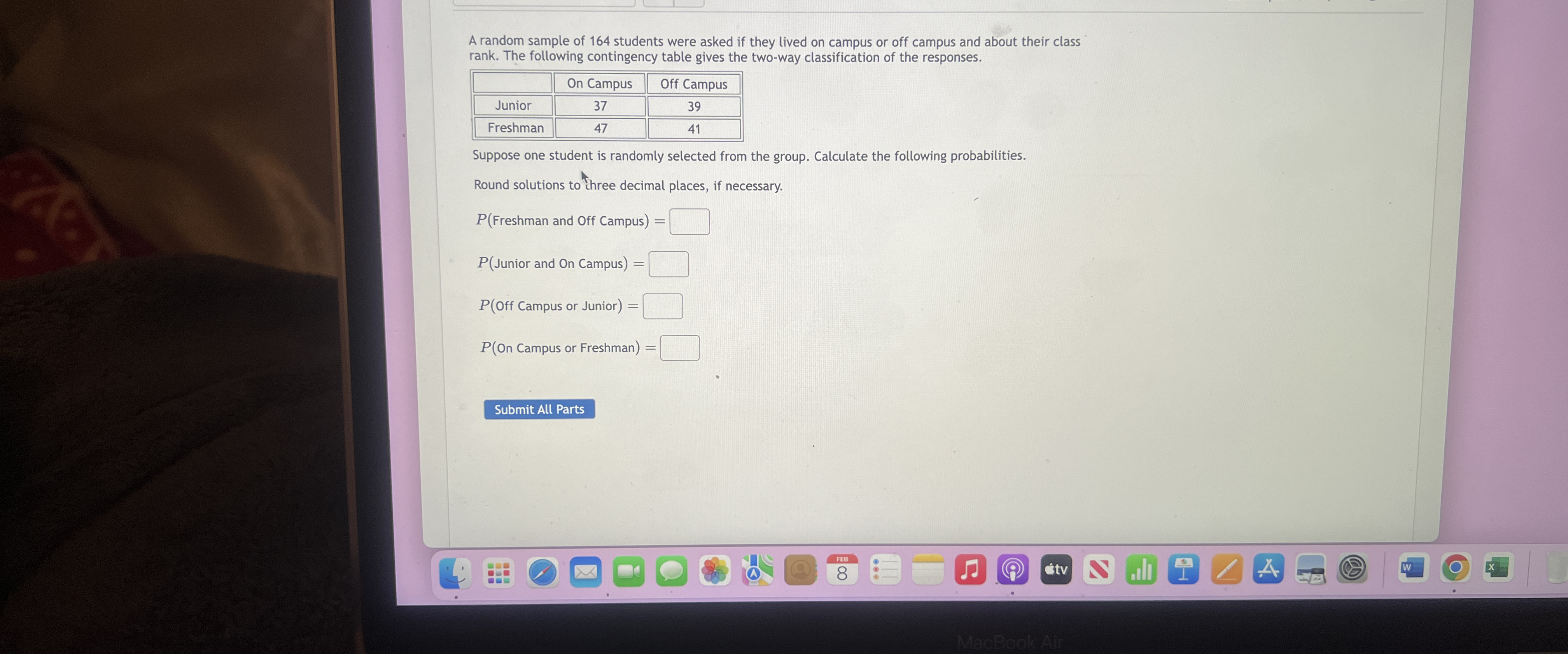 Solved A random sample of 164 ﻿students were asked if they | Chegg.com