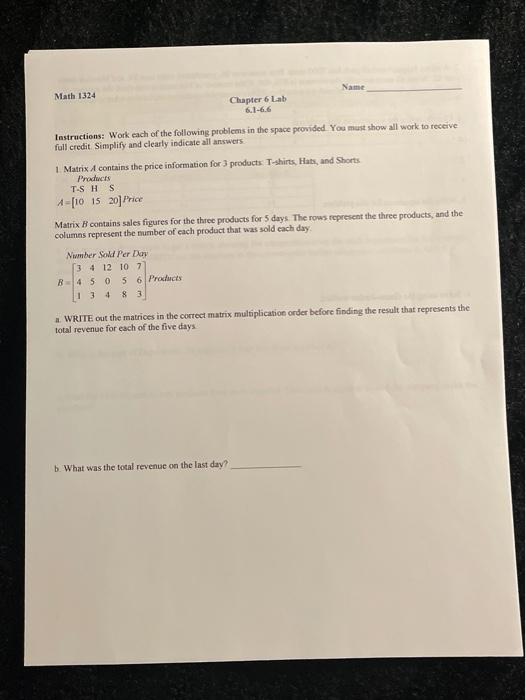 Solved Name Math 1324 Chapter 6 Lab 6.1-66 Instructions: | Chegg.com