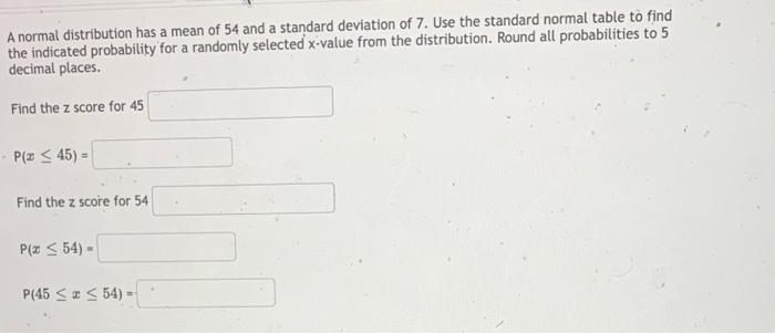 Solved A normal distribution has a mean of 54 and a standard | Chegg.com