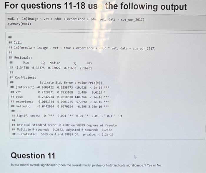 Solved For questions 11-18 us the following output mod1