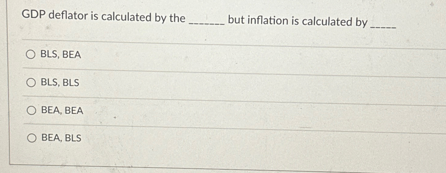 Solved GDP deflator is calculated by the ﻿but inflation is | Chegg.com