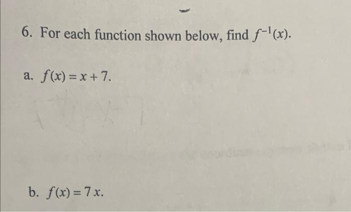 Solved 6. For Each Function Shown Below, Find F−1(x). A. | Chegg.com