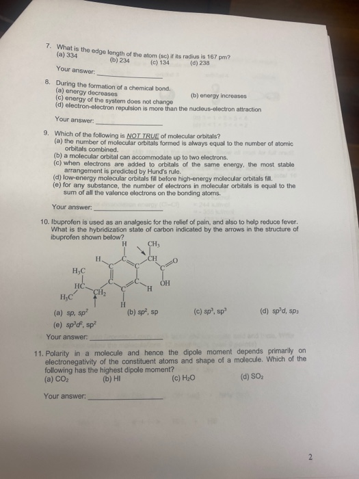 Solved 7. What is the edge length of the atom (sc) if its | Chegg.com