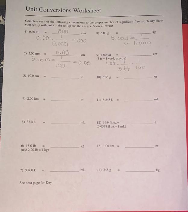 Solved Unit Conversions Worksheet mm Complete each of the | Chegg.com