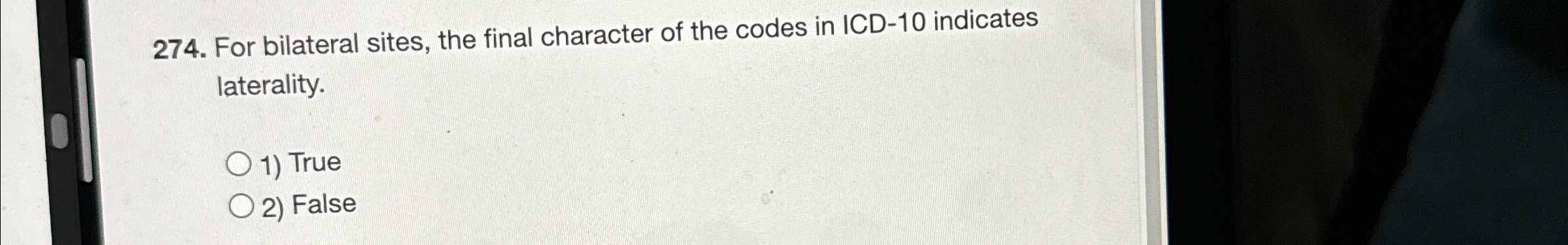 Solved For bilateral sites, the final character of the codes | Chegg.com