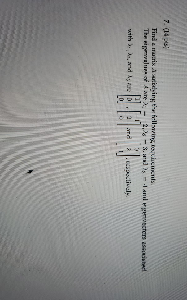 Solved 7. (14 pts) Find a matrix A satisfying the following | Chegg.com