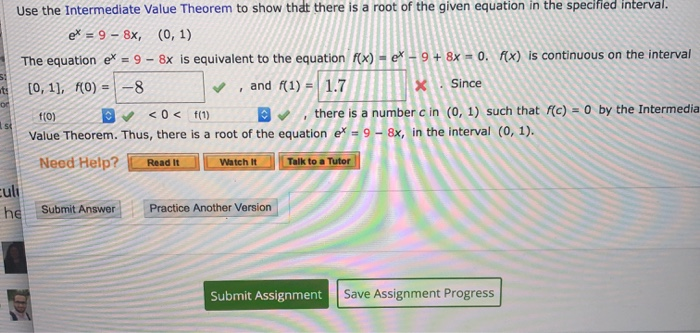 Solved Use The Intermediate Value Theorem To Show That There 8825