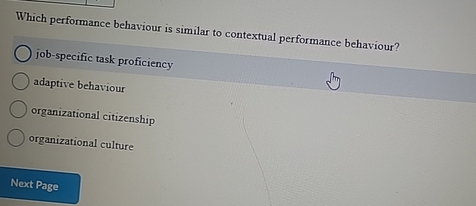 Task Performance Vs Contextual Performance Solved Which performance behaviour is similar to contextual | Chegg.com