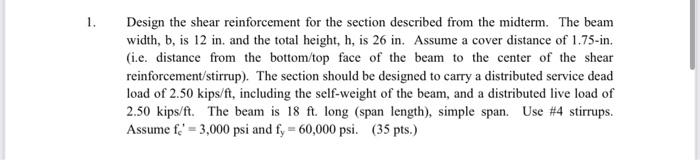 Solved 1. Design the shear reinforcement for the section | Chegg.com
