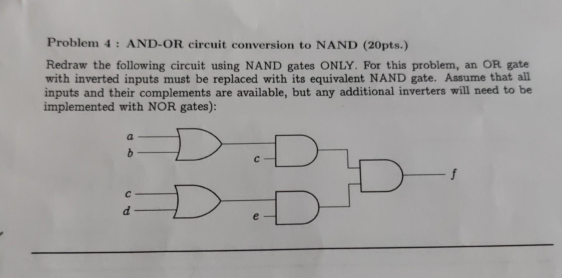 Solved Problem 4: AND-OR circuit conversion to NAND (20pts.) | Chegg.com