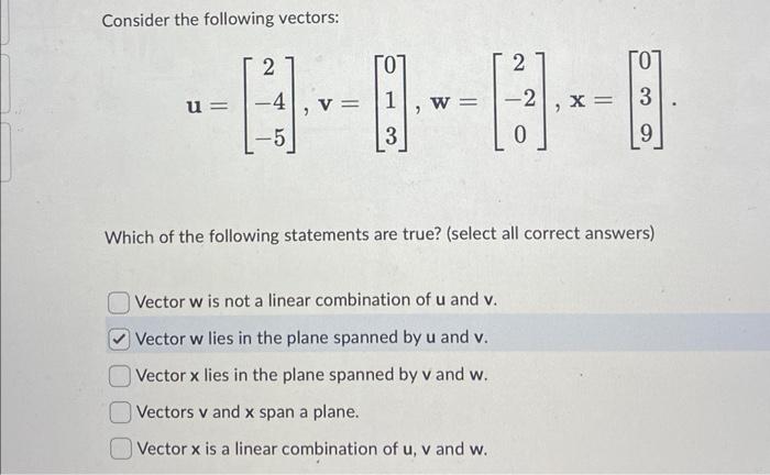 Solved Consider the following vectors: | Chegg.com