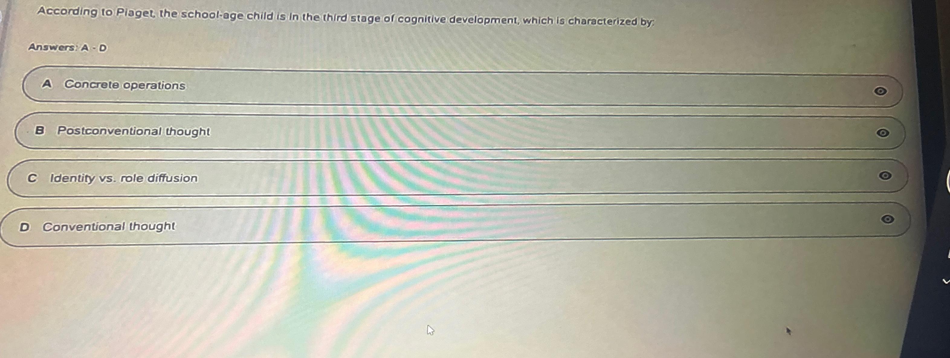 Solved According to Piaget the school age child is in the Chegg