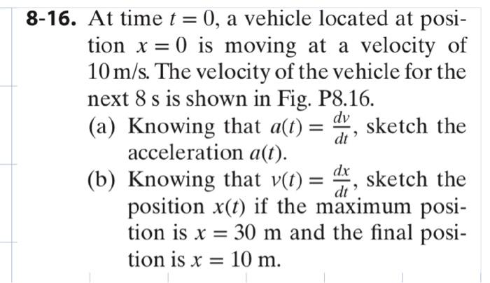 Solved 16. At time t=0, a vehicle located at position x=0 is | Chegg.com