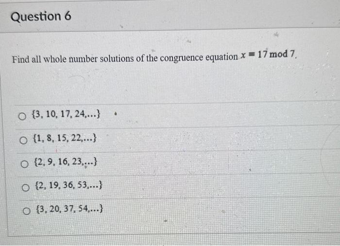 Solved Find all whole number solutions of the congruence | Chegg.com