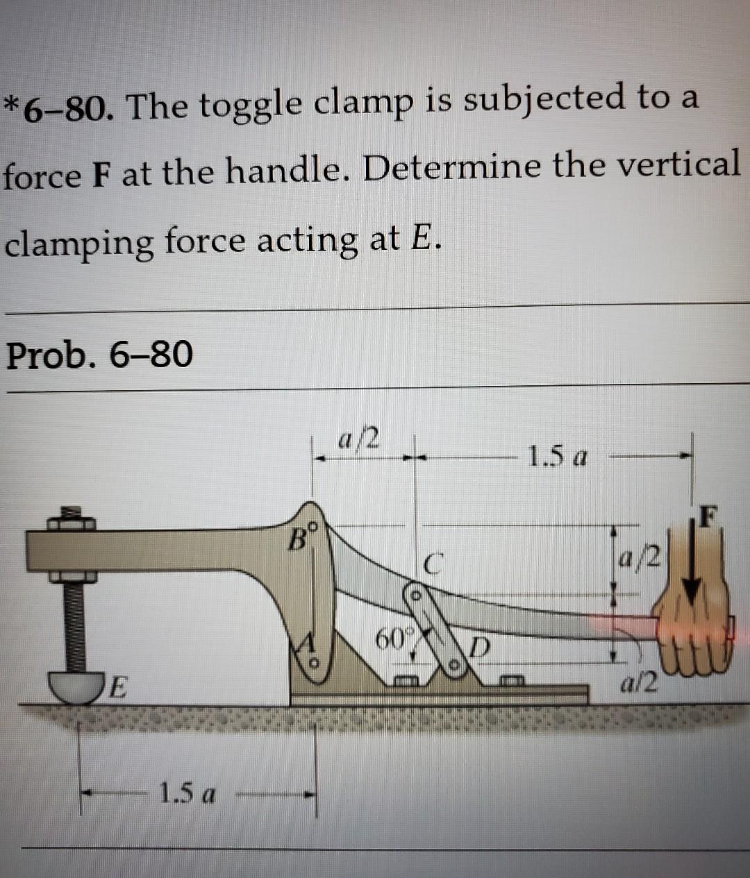 Solved *680. The toggle clamp is subjected to a force F at