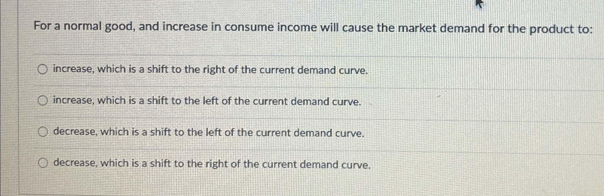 Solved For a normal good, and increase in consume income | Chegg.com