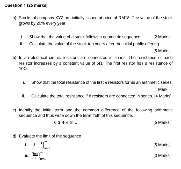 Solved Question 1 (25 ﻿marks)a20% ﻿every year.i. ﻿Show that | Chegg.com