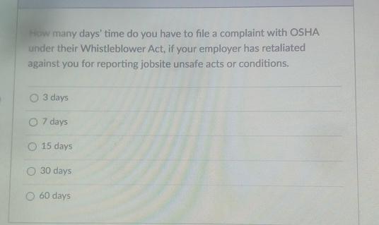 how many days do you have to file an osha complaint