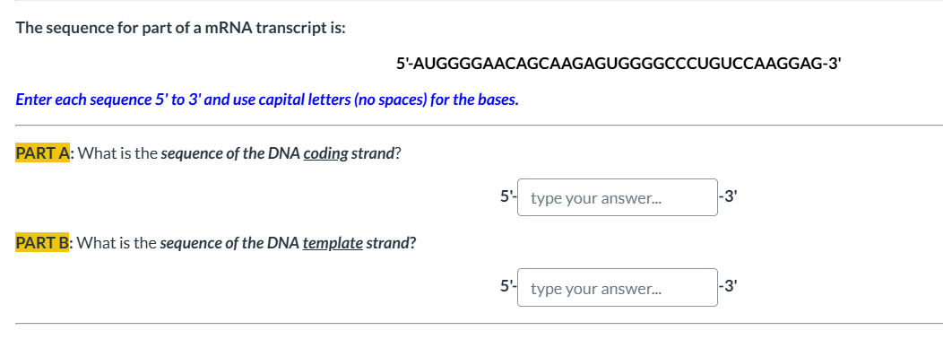 Solved The sequence for part of a mRNA transcript | Chegg.com