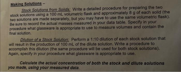 Making Solutions - Stock Solutions from Solids: Write | Chegg.com