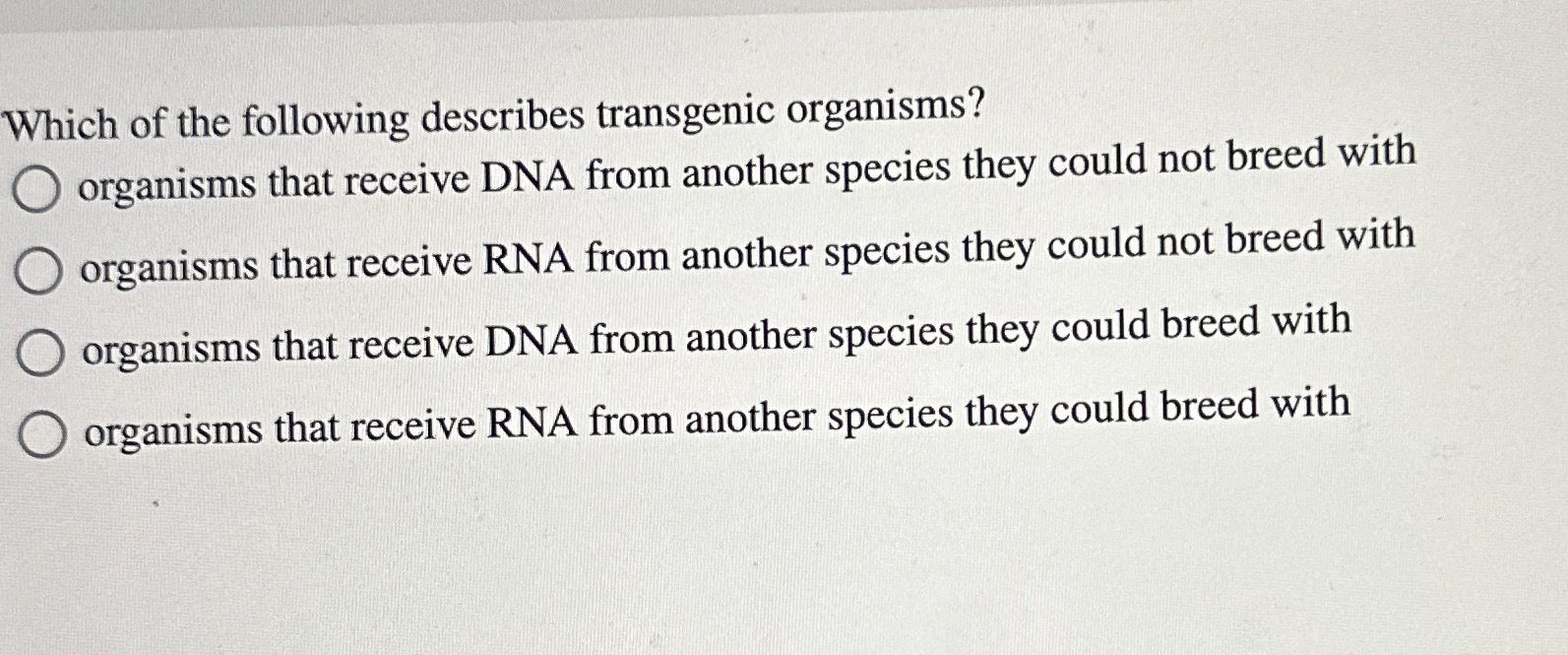 Solved Which of the following describes transgenic | Chegg.com