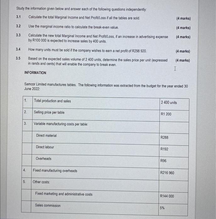 Solved Study the information given below and answer each of | Chegg.com