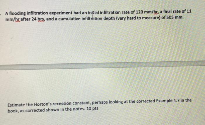 Solved A flooding infiltration experiment had an irsial | Chegg.com