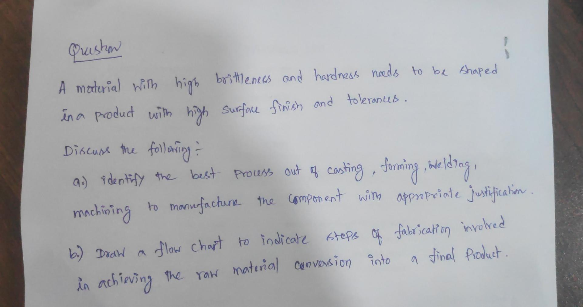 Solved A material with high brittleness and hardness needs