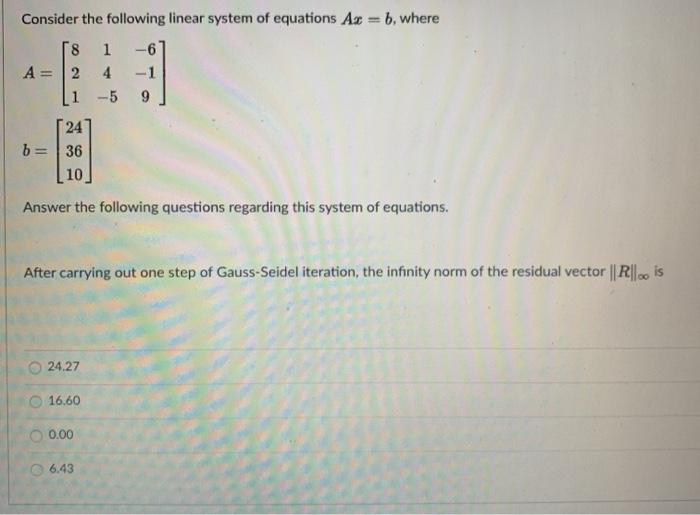 Solved Consider the following linear system of equations Az | Chegg.com