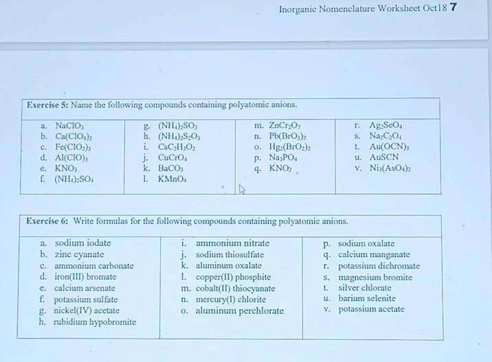 Solved Nomenclature Worksheet Oct 187
