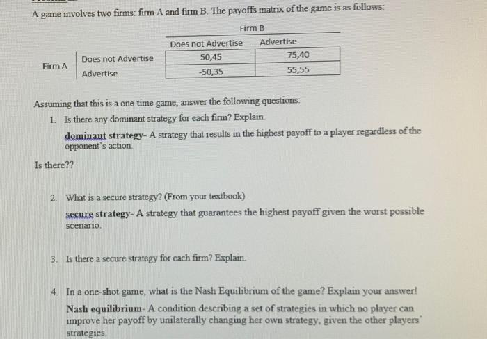Solved A game involves two firms: firm A and firm B. The | Chegg.com