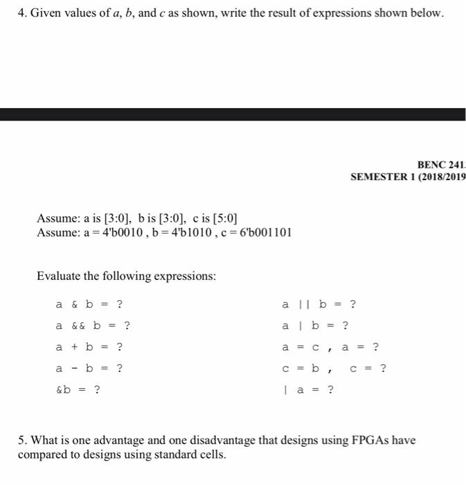 Solved 4. Given Values Of A, B, And C As Shown, Write The | Chegg.com