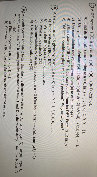 Solved Note: In these problems, DT = discrete-time, DE = | Chegg.com