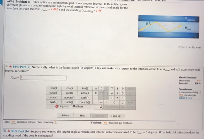 Solved (6%) Problem 4: Fiber optics are an important part of | Chegg.com