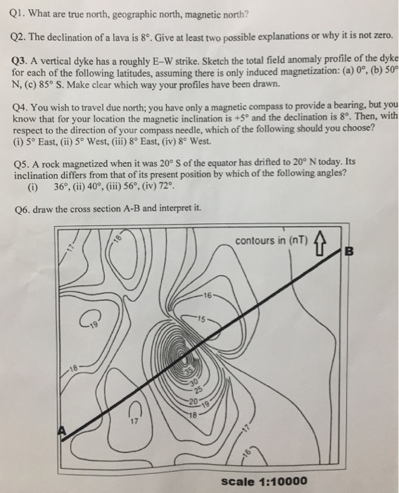 Solved Q1. What are true north, geographic north, magnetic | Chegg.com